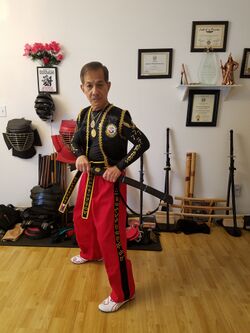 Grandmaster Nelson in his home gym.